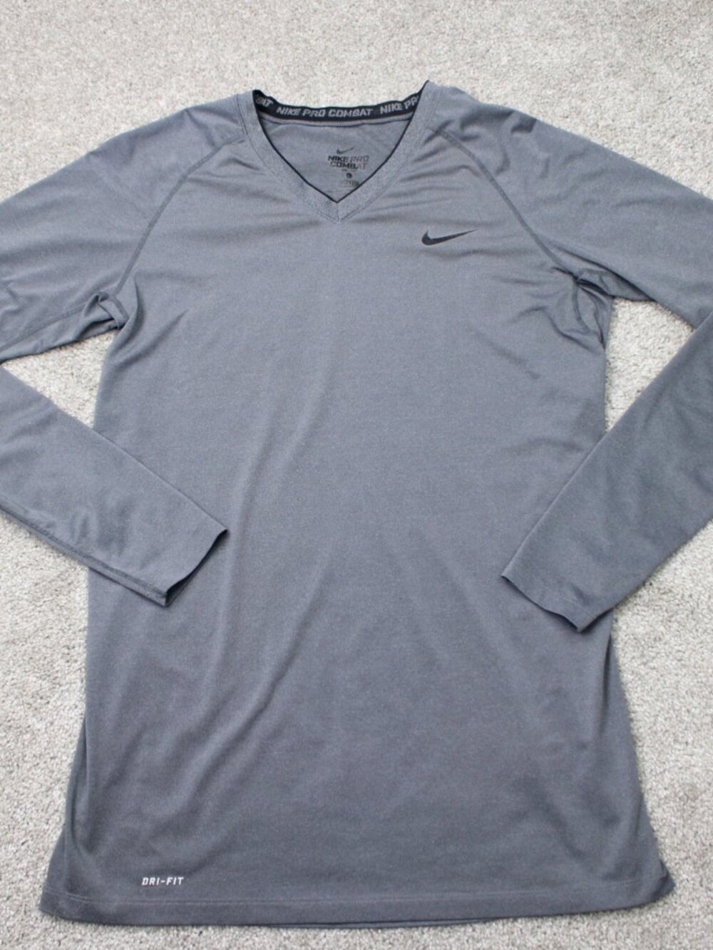 Nike Pro Combat Shirt Mens Large Gray Fitted Dri-Fit Long Sleeve Gym Workout